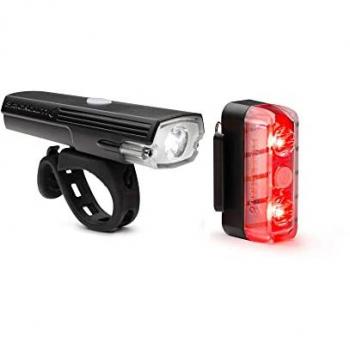 Conjunto de Luces Blackburn Dayblazer 550 Frontal y 65 Trasera Combo, Color Rojo y Negro, incluye luces LED con alta visibilidad, resistente al agua, múltiples modos de iluminación y fácil instalación
