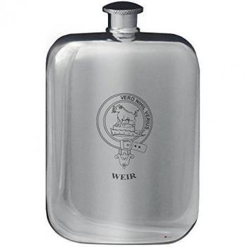 Weir Family Crest Design Pocket Hip Flask 6oz Rounded Polished Pewter