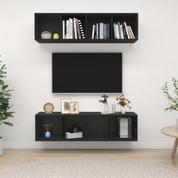 Mueble de salón de pared 2 uds madera ingeniería y aglomerado negro, Mueble TV, Mueble Televisor, Mesa de TV