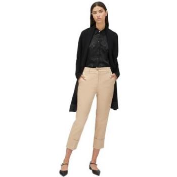Pantalón recto de mujer Motivi con doblez alto, cierre delantero con botón y cremallera, color beige, talla 46, temporada Otoño Invierno 24