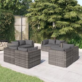 8-Piece Grey Poly Rattan Garden Lounge Set with Cushions