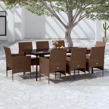 vidaXL 9-Piece Brown and Black Garden Dining Set with Cushions