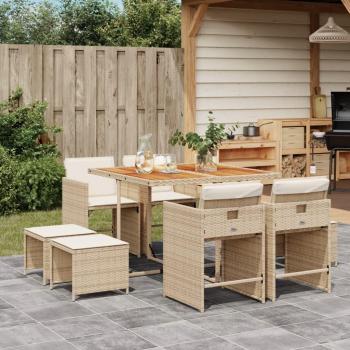 9-Piece Beige Poly Rattan Garden Dining Set with Cushions