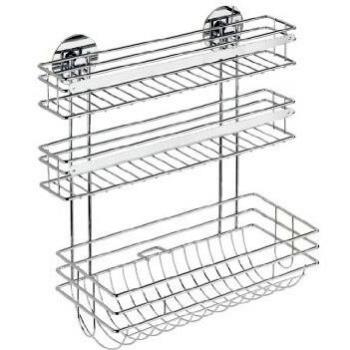 WENKO Turbo-Loc® portarrollos de cocina Trio - fijar sin taladrar, Metal cromado, 32.5 x 34 x 15 cm, Cromo brillante