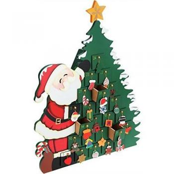 Calendario de Adviento de Madera Reutilizable con 24 Cajoncitos para Llenar - Papá Noel y Árbol de Navidad