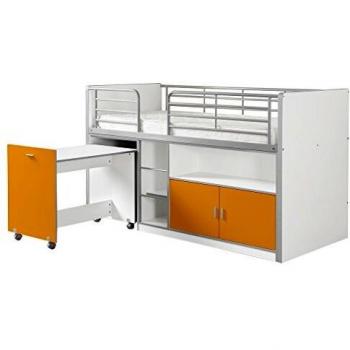 Cama alta combinada Bonny naranja 90x200 cm con escritorio y somier incluido