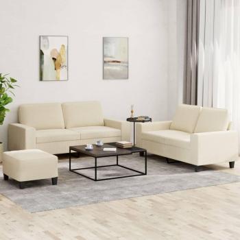 Juego de Sofás 3 Piezas Tela Color Crema con Cojines y Sillones de TV