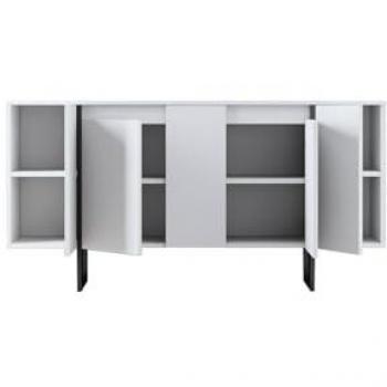 Aparador Betel Dmora, Bufé de Salón y Despensa de Cocina, 160x35x80 cm, Blanco y Negro, Panel Melamínico y Estructura de Metal