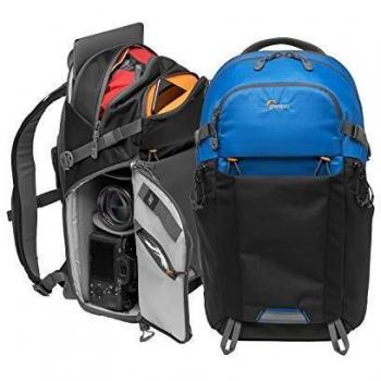Lowepro LP37259-PWW Photo Active, Mochila para cámara exterior sin espejo con divisores QuickShelf, Tablet 12/iPad/ Hidr.2L, Sony, Canon, Nikon, Objetivos, Gimbal, Dron, DJI, Azul/Negro