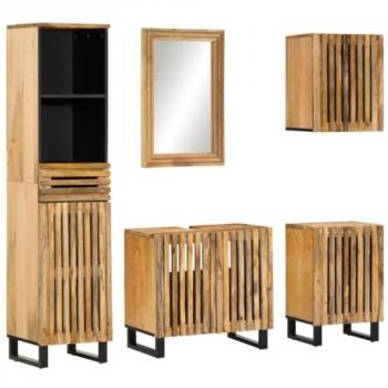 Juego de muebles de baño 5 piezas madera maciza de mango rugosa marrón