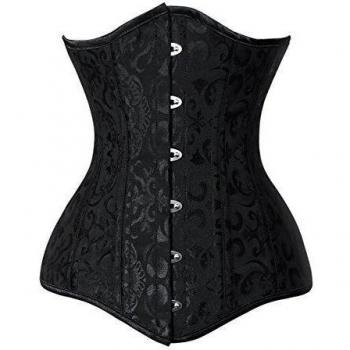 Charmian Women's Long Line 26 Steel Bones Steampunk Gothic Jacquard Waist Cincher Underbust corsé 26-heavy-steel-black X-Large