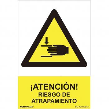 Cartel de peligro Atención riesgo de atrapamiento (PVC 0.7mm) 30x40cm