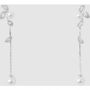 Pendientes Burma Leaf Largo con circonitas y perlas