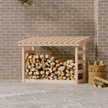 Leñero de madera maciza de pino 108x64,5x78 cm vidaXL Natural Estante Almacenamiento Soporte Color Natural