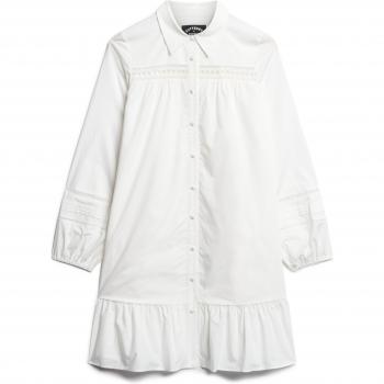 Vestido Camisero Casual de Algodón para Mujer Superdry con Mezcla de Encaje Blanco, Talla L, Manga Larga 2024