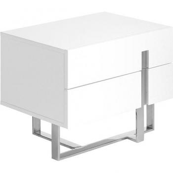 Mesita Noche Angel Cerda 7003C - Blanco y Acero Inoxidable Cromado, Madera DM Lacada, Dimensiones: 60 x 42 x 45 cm