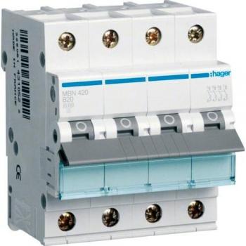 Interruptor Automático Modular Blanco 4 Polos 20A 400V Hager MBN420