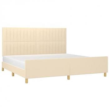 Estructura de cama con cabecero de tela color crema 200x200 cm