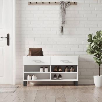 Banco zapatero de madera de ingeniería blanco 102x35x55 cm