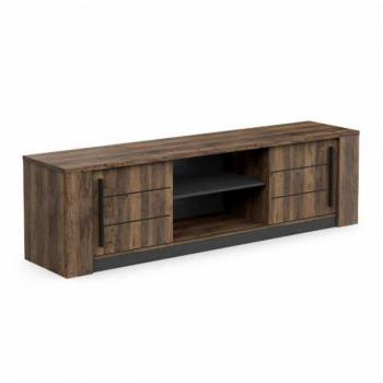 Mueble TV Salón Mónaco con Puertas Correderas en Roble Saloon y Negro Estructurado, dimensiones 185 cm