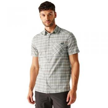 Regatta Men's Quick-Drying Short Sleeve Check Shirt - White Golden Sand Treetop, Size S