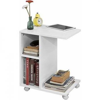 Mesa Auxiliar SoBuy FBT48-W, Blanca, con 2 Estantes, Ruedas para Almacenaje, Consola o Mesita de Noche