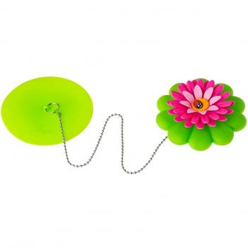 VIGAR Flower Power Tapón Bañera, Material: PPN, TPR, PVC Friendly, Goma, Stainless Acero, Verde, 10.5 x 10.5 x 3 cm