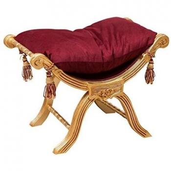 Banqueto estilo francés Luis XVI de madera maciza de haya y dorado, 74x54x46cm