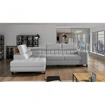 Sofá rinconero Comfivo 232, gris, con función de descanso y caja de ropa de cama, dimensiones 271x203x71cm