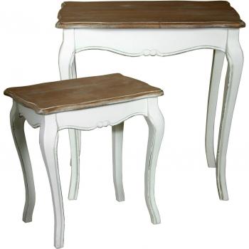 PAME 40697 - Set de 2 mesas anidadas, madera decapé, 60 x 60 x 40 cm y 48 x 45 x 35 cm