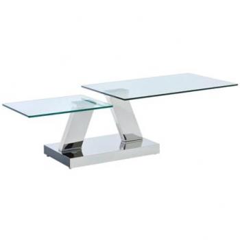 Mesa de centro OYRUS con tableros pivotantes - Cristal templado y metal