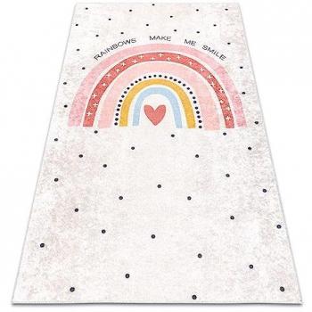 Alfombra Lavable Antideslizante para Niños Arcoiris con Puntos - Beige 140x190 cm