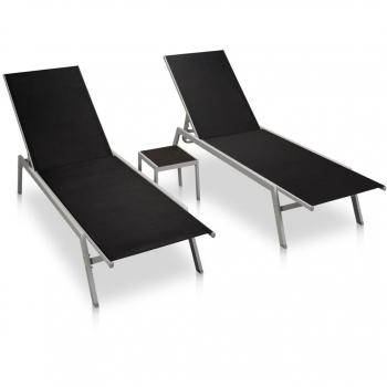 vidaXL Sun Loungers 2 pcs with Table Steel and Textilene Black