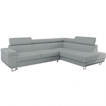 Sofá rinconero Comfivo 306 con función de descanso y caja de ropa de cama, 253x188x71cm, color gris
