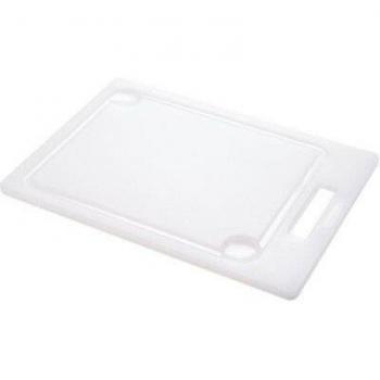 Tabla de corte de polietileno blanca con mango y recogesalsas 39x27,5x1,2 cm