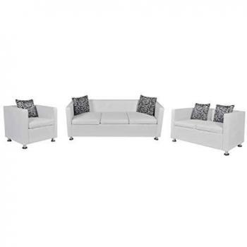vidaXL Set de tres sofás cuero artificial blancos de 2 plazas 3 plazas sillón