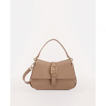 Bolso de mano pequeño Furla Flow de piel beige con bandolera extraíble