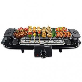 Grill Electrico Parrillas para Barbacoa Sin Humo Barbacoa Grill de Mesa con Bandeja Recoge Grasa, Altura und Temperatura Ajustable, para 6 Personas 2000W Negro