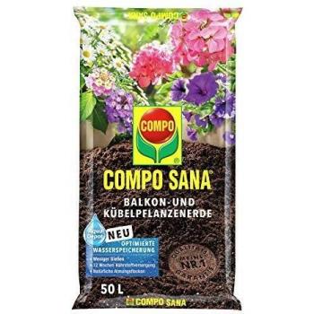 Tierra para Plantas de Balcón y Macetas COMPO SANA, 50 Litros, con Optimización de Retención de Agua y Fertilizante de 12 Semanas