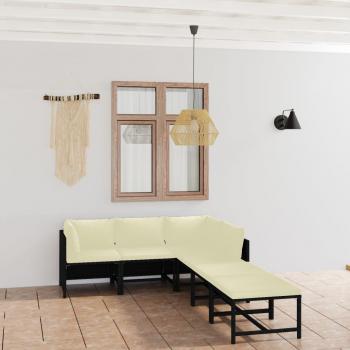 6-Piece Black Poly Rattan Garden Lounge Set with Cushions
