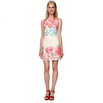 Desigual Dress Sleeveless YAQUEL Woman White Vestido, Blanco