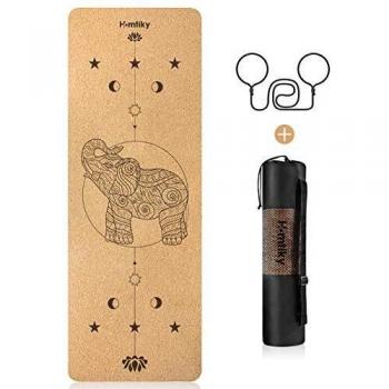 Homtiky Esterilla Yoga Antideslizante, Esterilla Deporte de Corcho Hecha de Material Natural, Yoga Mat de 183x65cm, 7mm con Bolsa y Cuerda de Transporte