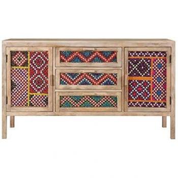 Aparador Rendez-Vous Déco de 3 cajones y 2 puertas en madera de mango y caña de color Massaï