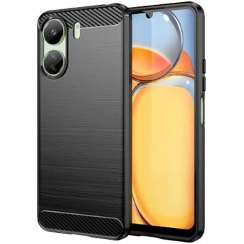 Funda Antigolpes de Silicona Negra con Diseño de Fibra de Carbono para Xiaomi Redmi 13c / Poco C65 - Resistente y Compatible con Carga Inalámbrica