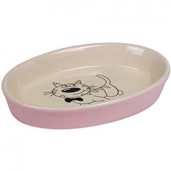 Comedero ovalado de cerámica para gatos Nobby en color rosa/beige