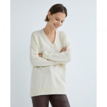 Jersey Vila Reggie beige cuello de pico para mujer