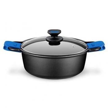 Monix Solid Cacerola Alta, Tapa de Cristal y Asas de Silicona, 4 litros, Aluminio Fundido, Negro y Azul