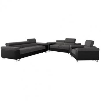 Conjunto de sofá tapizado Comfivo S107, gris, cuero ecológico y tapiz Soft 011, patas de metal cromado