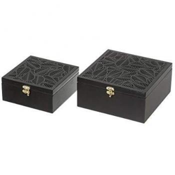 Set de 2 Cajas joyero de Madera Tallada Negras exóticas - LOLAhome
