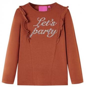 Camiseta Infantil de Manga Larga Estampado Purpurina Color Coñac 128